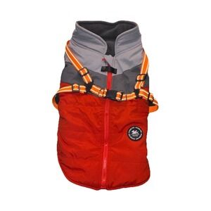 Norbi Warm High Visibility Dog Coat Jacket with Harness XL Polyester Red Gray